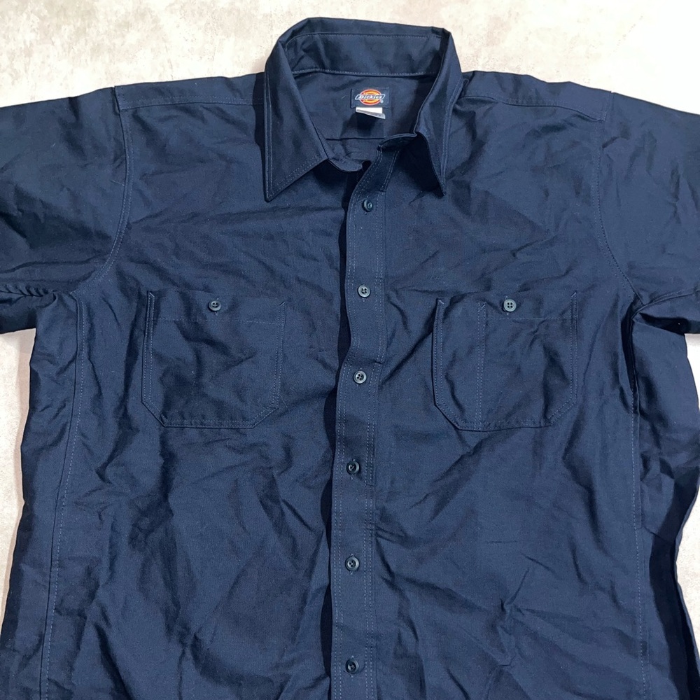 Dickies Navy Blue Short Sleeve Button Down Shirt - Picture 2 of 5